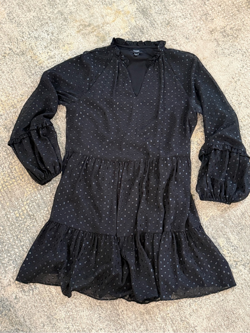 MSK Black Long Sleeve Ruffle Tiered Dress